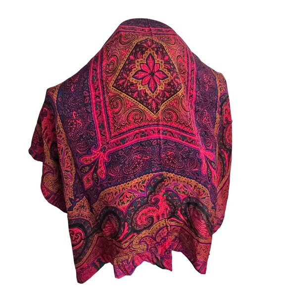 Liz Claiborne Silk Scarf Blue Red Purple Paisley Floral Hibiscus Flower DH722 - Picture 3 of 8